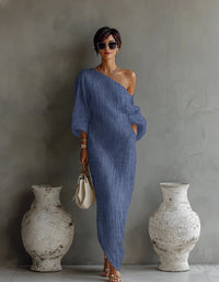 Joëlle | Damen Leinen Sommerkleid Mit One-Shoulder Design in Blau