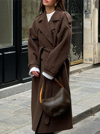 Hermia - Eleganter Winter-Trenchcoat in Brauner langer Mantel