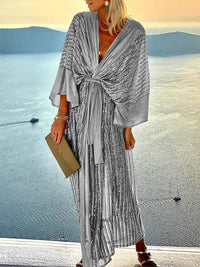 Damen Wickel Pailletten Kleid in Silber