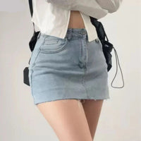 Damen Hellblau Hoher Taille Mini Jeansrock in Hellblau