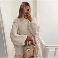 Flauschiger Oversize Strickpullover in Weiß