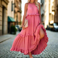 Damen Ärmellos A-Linie Maxi Sommerkleid in Rosa