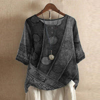 Damen Vintage Bedruckt Kurzarm Bluse in Grau