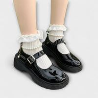 Pearl - Luxus Perlen Mary Jane Leder Schuhe in Schwarz