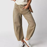 Damen Knopfverschluss Baggy Jeans in Beige