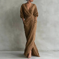 Susan | Damen Wickel V-Ausschnitt Maxikleid in Braun