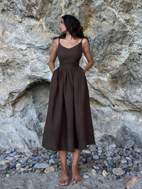 Damen Strand Midi Sommerkleid in Schwarz