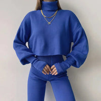Damen Pullover Hosen Set in Blau