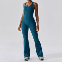 Alira | Yoga Einteiler Mit Figurbetontem Design & Flare-Bein in Tiefseeblau