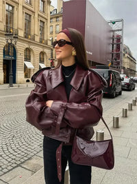 Modische Damen-Lederjacke | Taillierte Kurzjacke aus hochwertigem Echtleder in Burgundisch