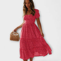 Vintage Blumenmuster Puffärmel Maxikleid in Rot