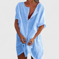Magdalena | Damen Sommer Lockeres Tunika Midikleid in Blau