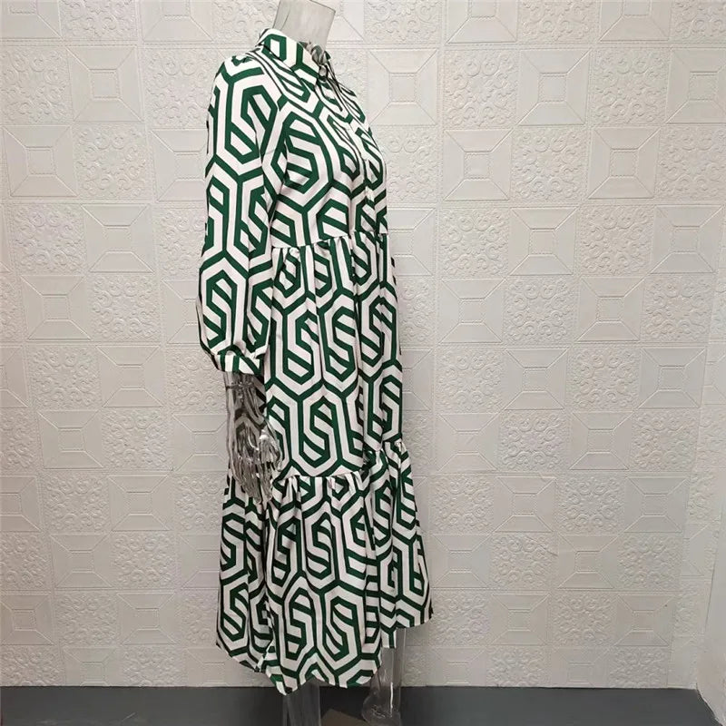 Adeline - Langärmeliges Kleid mit geometrischem Muster
