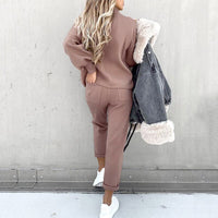 Damen Zweiteiliger Lounge-Set – Bequemer und stylischer Sweater und Jogginghose für Freizeit und Alltag in Creme