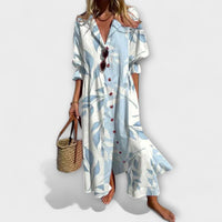 Lila - Figurbetontes Maxikleid mit Bauchbedeckung" can be rewritten as:

"Lila - Figurbetontes Maxikleid mit Bauchbedeckendem Design in Hellblau