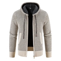 Gefütterte Herren Strickjacke Mit Kapuze | Winterjacke Mit Reißverschluss in Beige