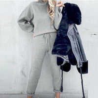 Damen Zweiteiliger Lounge-Set – Bequemer und stylischer Sweater und Jogginghose für Freizeit und Alltag in Grau