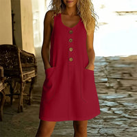 Livora™ Kleid Mit Eleganten Knöpfen Und Fronttaschen in Rot