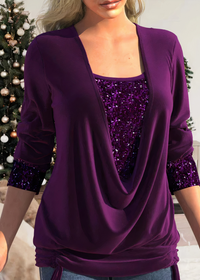Kira | Damen Glitzer Langarm Oberteil | Stilvoll in Violett