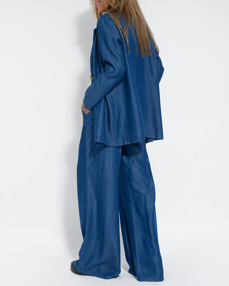 Leinen 2-teiliges Set mit weit geschnittenen Hosen und Weste – Alma