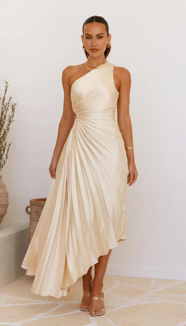 Billy Joan | Ein-Schulter Plissiertes Midi-Kleid