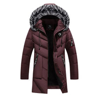 Herren Winterjacke | Langer Steppmantel Mit Kapuze in Rot