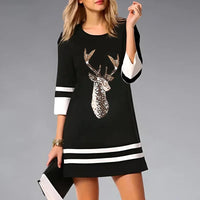 Damen Lässiges 3/4 Ärmel Weihnachten Kleid | Mini in Schwarz 5