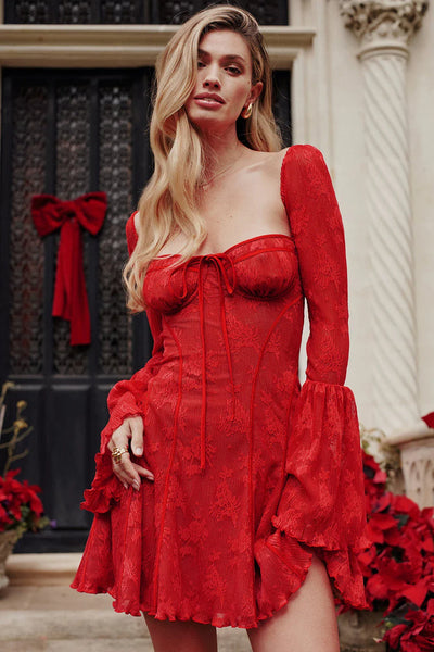 Mini-Kleid mit langen Ärmeln und Spitze – Yelina