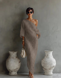 Joëlle | Damen Leinen Sommerkleid Mit One-Shoulder Design in Khaki