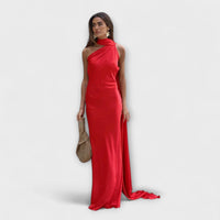 Schickes Off-Shoulder Halter Maxikleid in Rot
