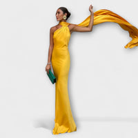 Schickes Off-Shoulder Halter Maxikleid in Gelb