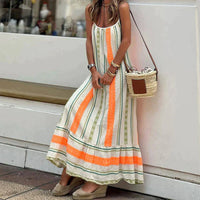 Damen Dünner Riemen Maxi Strand Sommerkleid in Mehrfarbig