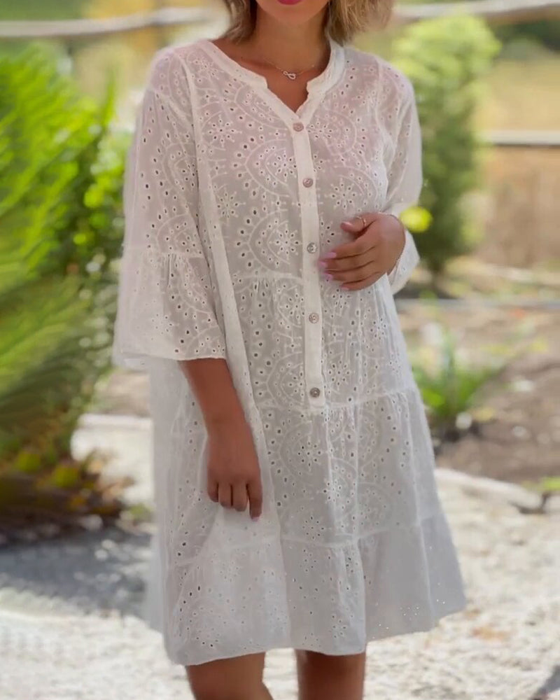 Khloe - A-Linien-Kleid mit Knopfleiste vorne für Damen | Kleid im sommerlich luftigen Look