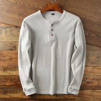 Felix | Herren Casual Langarm Henley T-shirt in Hellgrau