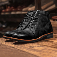 Retro Winter Schnürstiefel in Schwarz