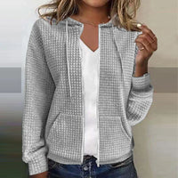 Damen Strickjacke Kariert Jacke | Elegant Leicht in Grau