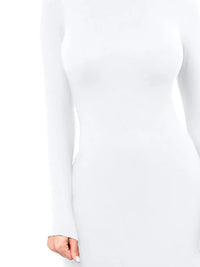 Damen Langarm Rollkragen Midi Etui Kleid in Weiß