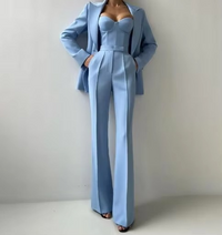Kaylee | Ausgestellt Korsett Top Anzug Dreiteiliges Set in Blau