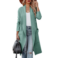 Langer Damen Cardigan mit Taschen – Bequemer und modischer Strickmantel für den Alltag in Grün