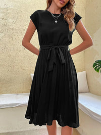 Damen Kurzarm Sommer Midi Etui Kleid in Schwarz