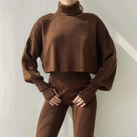 Damen Pullover Hosen Set in Braun