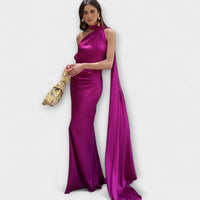 Schickes Off-Shoulder Halter Maxikleid in Lila