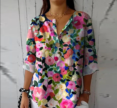 Damen Elegante Button Down Hemd | Blumen Bedrucken