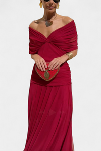 Lordanka – Langes Kleid Mit V-Ausschnitt Und Blumen Muster in Rot