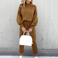 Damen Zweiteiliger Lounge-Set – Bequemer und stylischer Sweater und Jogginghose für Freizeit und Alltag in Braun