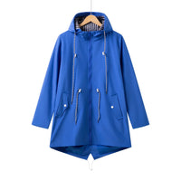 Damen Kapuze Wasserdichter Trenchcoat | Lässig in Blau