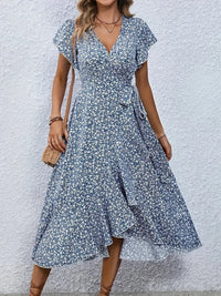 Damen Elegante Blumenmuster Kleid | Midi in Blau