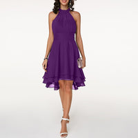 Damen Halter Mini Hochzeitsgast Kleid in Lila