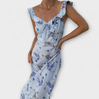 Kryptografisches Floralprint Plunge Maxi Kleid in Blau