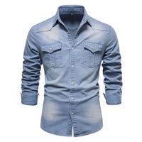 Hunter | Knopfleiste Classic-Fit Hemd in Denim Blau